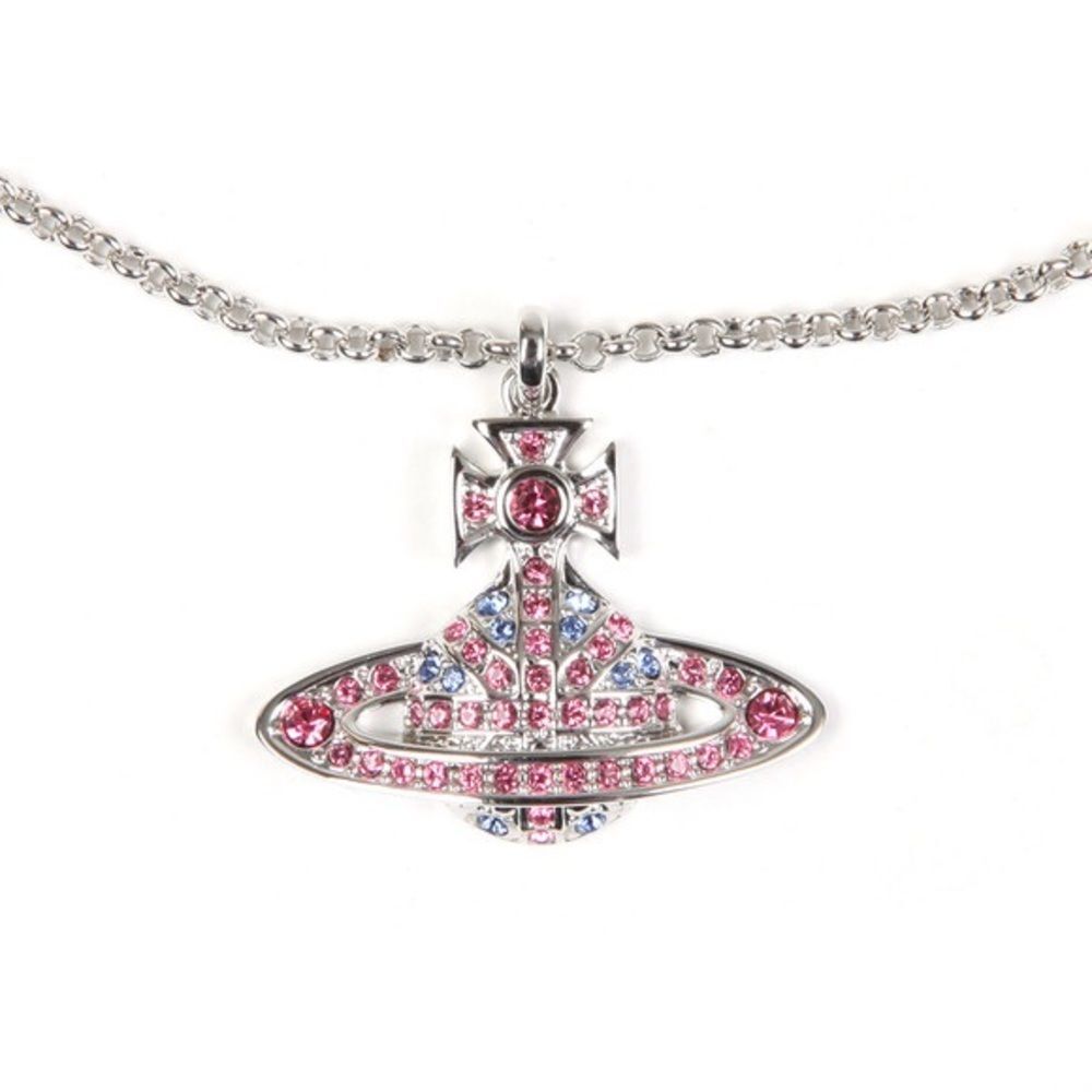 Vivienne Westwood Pink & Blue Mini Bas Relief Orb Necklace (item #N06)